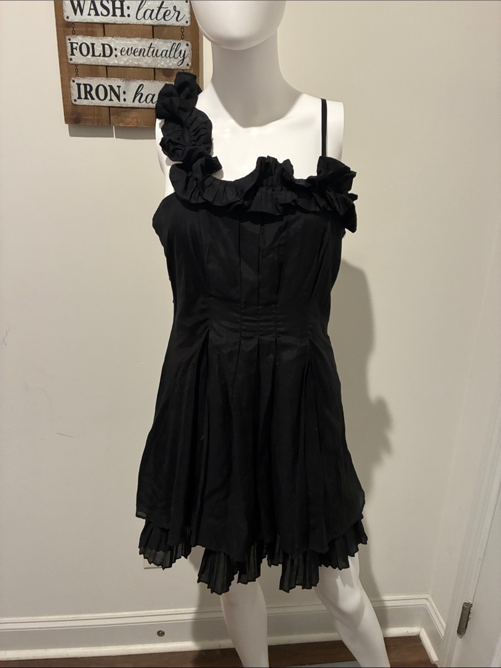 Black Ruffled One-Shoulder Cocktail Dress